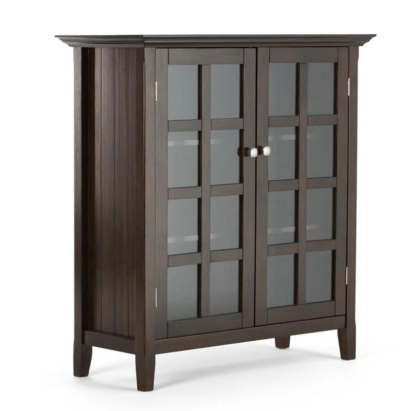 Simpli Home Acadian Solid Wood Shelf Storage Cabinet with Glass Doors and Adjustable Shelves