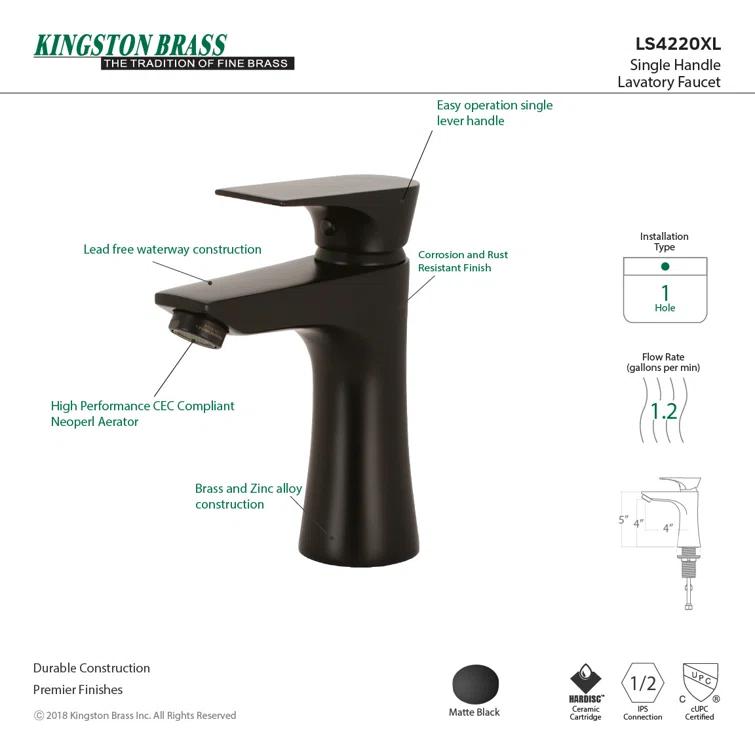 Kingston Brass Millennium Single Hole Bathroom Faucet with Drain Assembly LS4220XL
