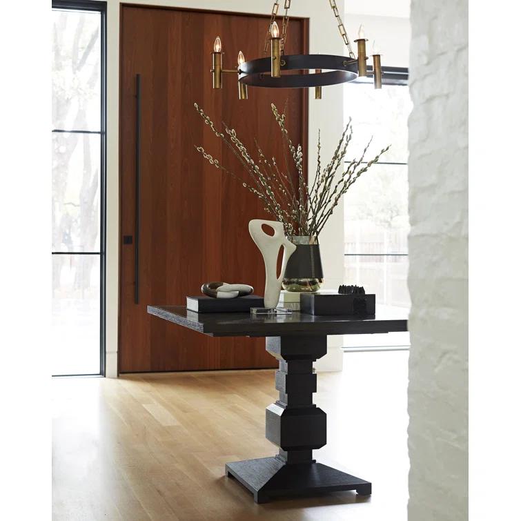 Duncan Graphite Leather & Smoke Glass Hurricane Candle Holder 10"x8"