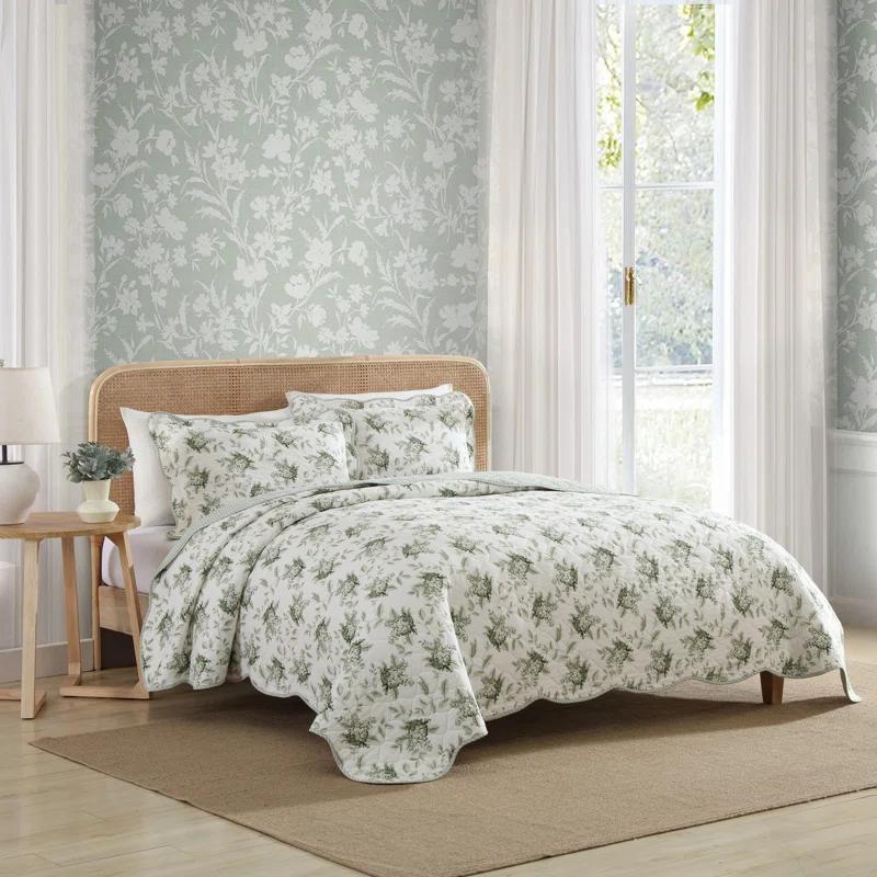 Laura Ashley Laura Ashley Portland Floral Cotton Reversible Green Quilt Set