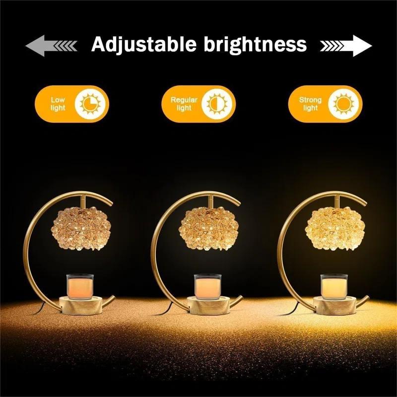 Rosdorf Park Gold Candle Warmer Lamp For Jar Candles With Adjustable Brightness&Timer,Handcrafted Crystal&Wooden Base,Candle Lamp Luxurious Design+2Bulbs,Home Decoration Electric Candle Lamp(C-Shaped)