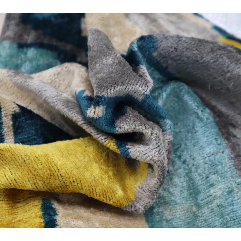 Canvello Handmade Grau Blue Yello Velvet Throw Pillows - 20x20