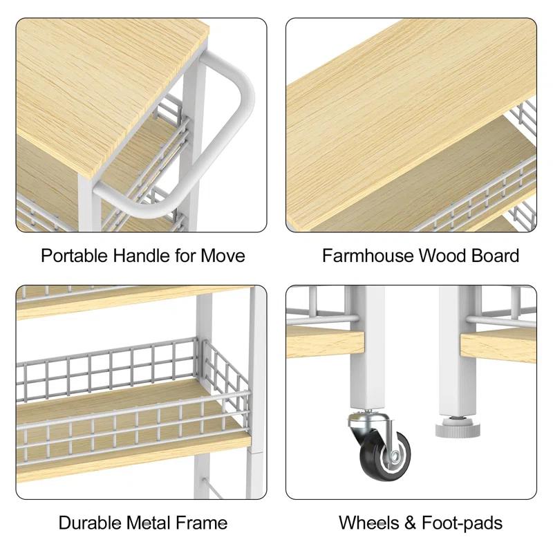 SPECIALTY FLOORING INC Slim Storage Cart Narrow Storage Cabinet 4 Tier Laundry Room Organization Mobile Bathroom Shelving Unit Organizer Rolling Utility Cart Slide Out Kitchen Cart Tower Rack For Narrow Places 7.08'W,(White)