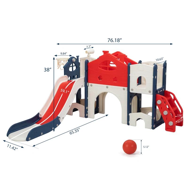 ningbolubikejiyouxiangongsi Kids Slide Playset With Climber, Toddlers Freestanding Castle With Basketball, Storage Area, Tunnel For Indoors And Outdoors, Gift For Children