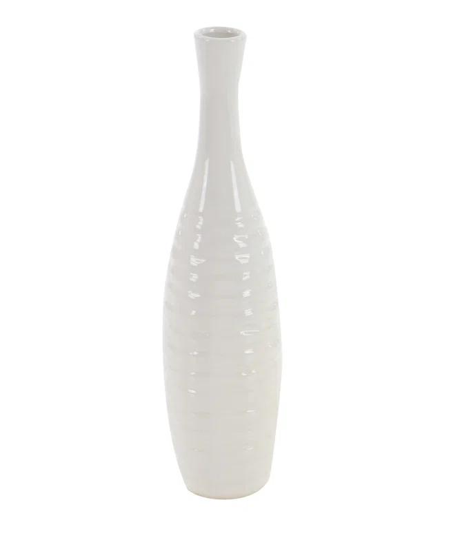 Ceramic Slim Textured Bottleneck Decorative Vase with Varying Patterns Set