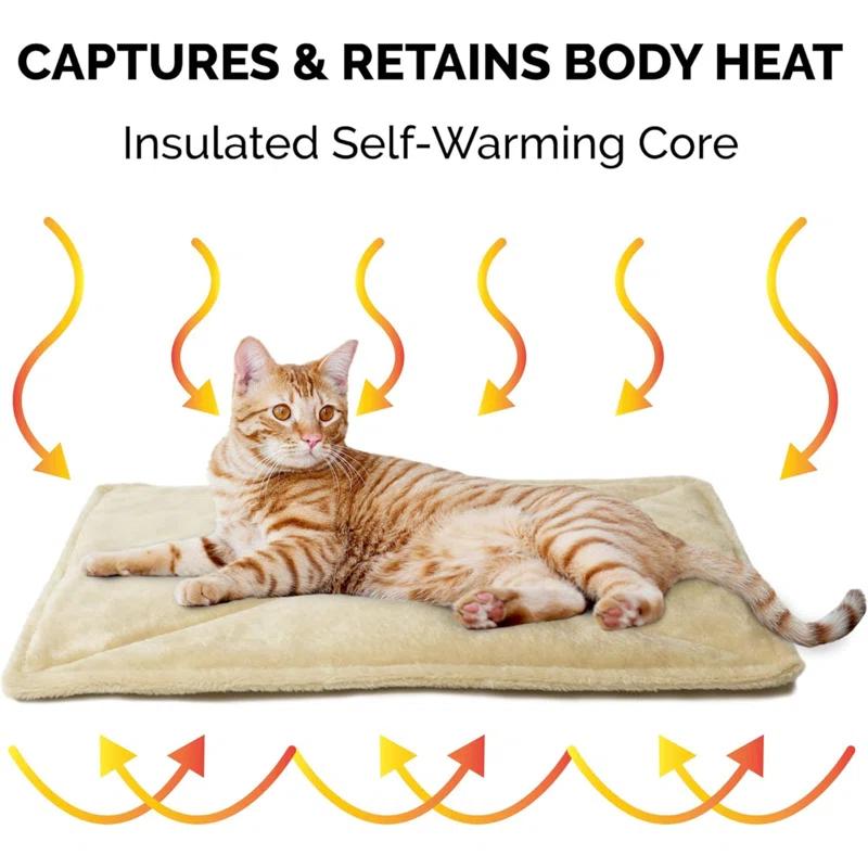 Thermanap Self-Warming Cat Bed For Indoor Cats & Small Dogs, Washable & Reflects Body Heat - Quilted Faux Fur Reflective Bed Mat - Cream, Small