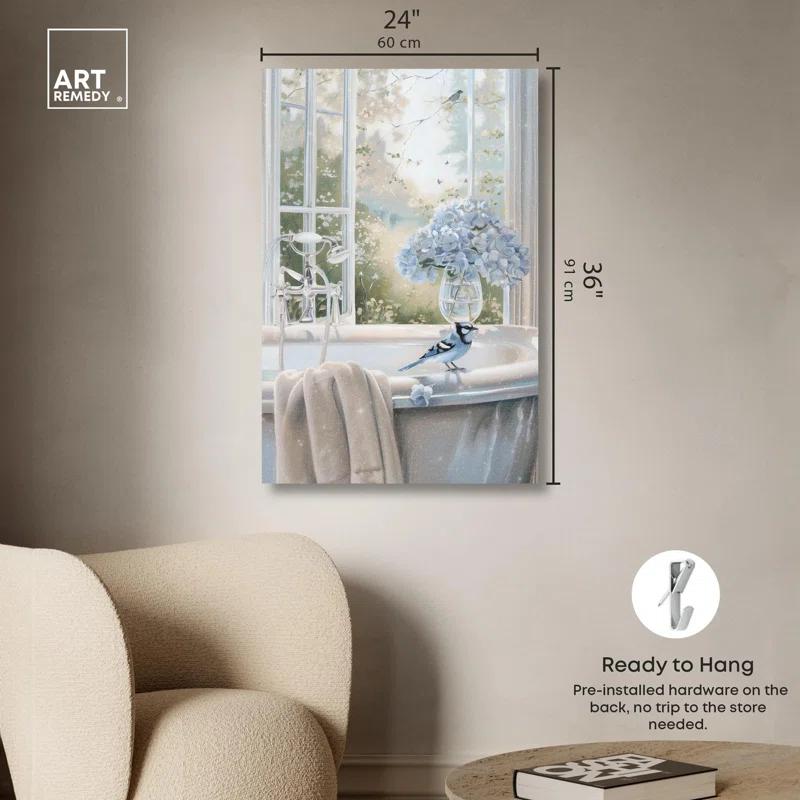 Art Remedy Bluebird Bathroom Canvas Glam Bathroom Art by Art Remedy