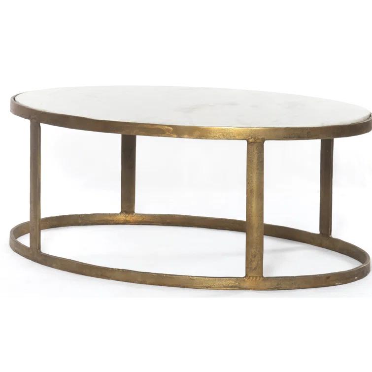 Gold and White Oval Marble Glass Nesting Coffee Table