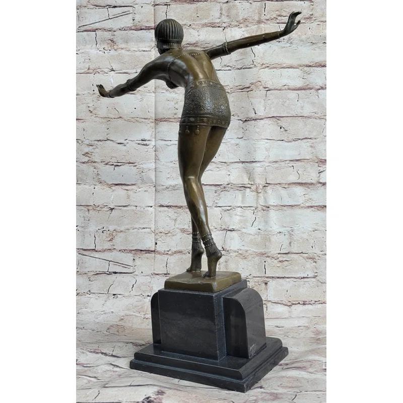 Red Barrel Studio® Phoenician Dancer Art Deco Bronze Statue Sculpture After D.H. Chiparus 19 Inches X 14 Inches