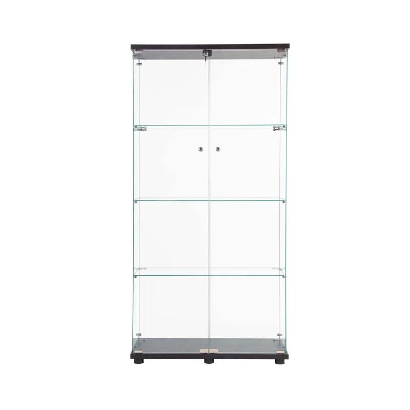 Latitude Run® LED Strip Light Two Door Glass Cabinet Glass Display Cabinet With 4 Shelves