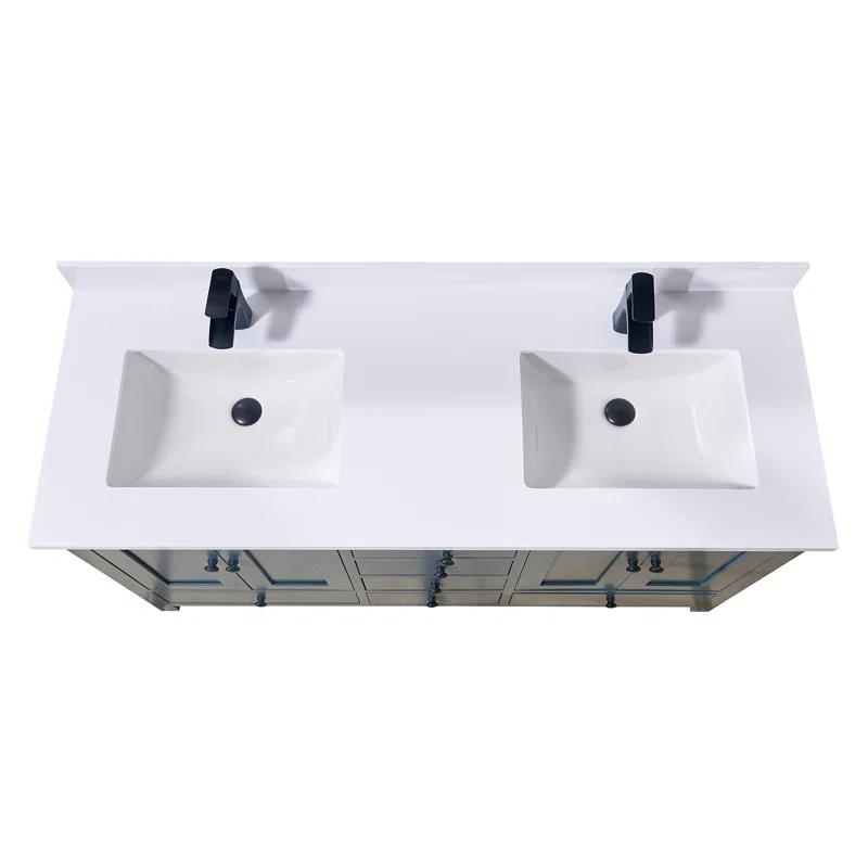 61'' Stone Double Bathroom Vanity Top with Sink