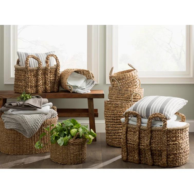 Seagrass Handmade Woven Decorative and Functional Storage Basket with Handles