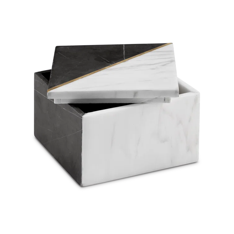 Deena Black and White Marble Metal Lidded Box