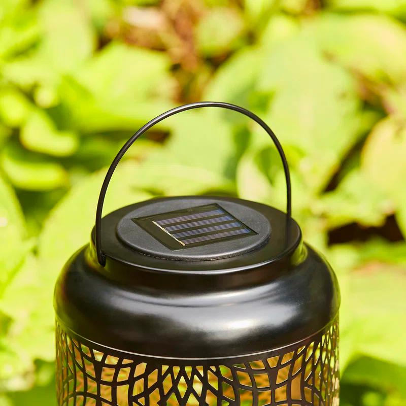 Winston Porter 8.75"H Metal Cutout Solar Powered Outdoor Hanging Lantern
