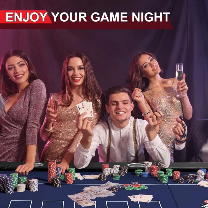 RayChee Poker Table 84'' 10-Player Foldable Poker Table, Portable Casino Leisure Texas Holdem Table with Padded Rails and Cup Holders