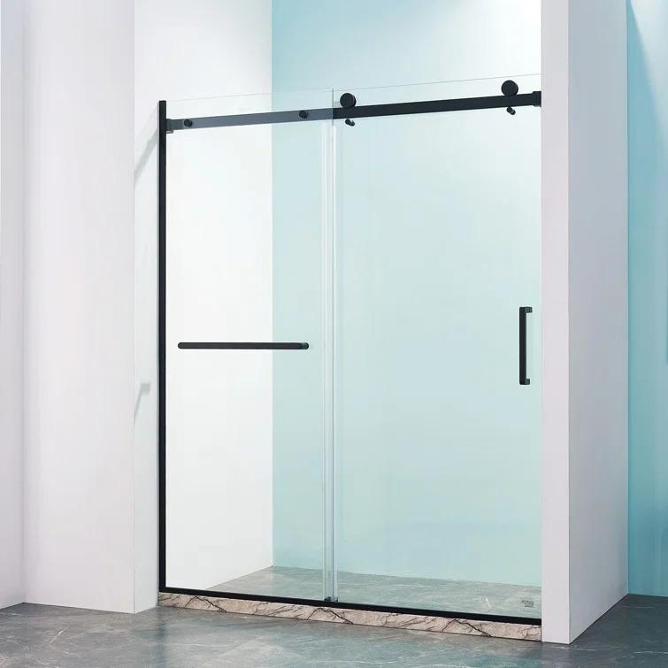 HBEZON Siva 60 In. W X 75 In. H Semi-Frame Sliding Shower Door In Black With 5/16" Tempered Clear Glass HBZ01-AP03-BK