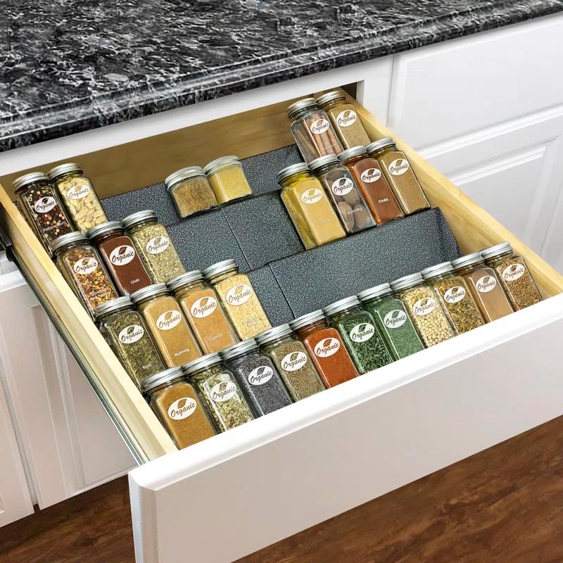 LYNK PROFESSIONAL LYNK PROFESSIONAL® Spice Drawer Organizer - Heavy Gauge Steel 4 Tier Spice Rack - Silver Metallic