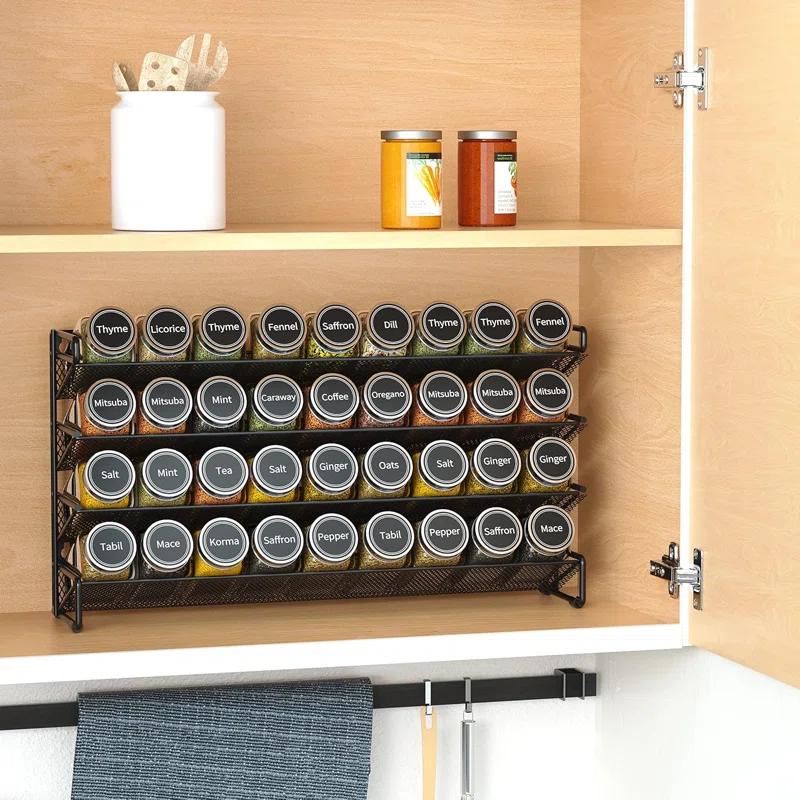 Mint Pantry® Spice Rack Organizer with 36 Spice Jars, 386 Spice Labels, Chalk Marker and Funnel Set for Cabinet, Countertop, Pantry, Cupboard or Door & Wall Mount - 36 Jars, 17.2" W × 10.8" H, Black | Wayfair