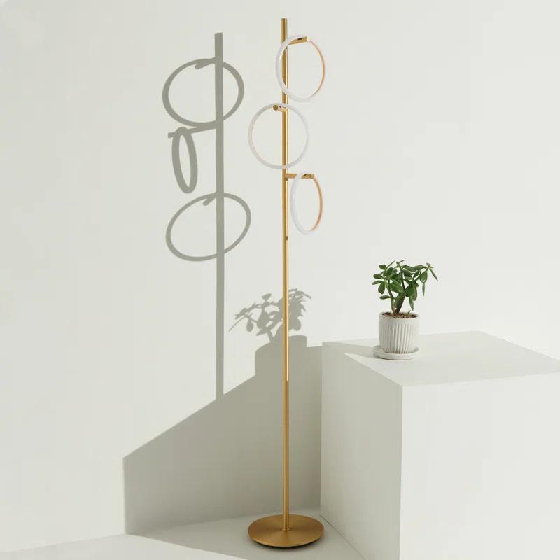 Brightech Saturn 66" Modern LED Floor Lamp with 3 Removable Ring Lights and Gold Finish, 3-Way Dimming
