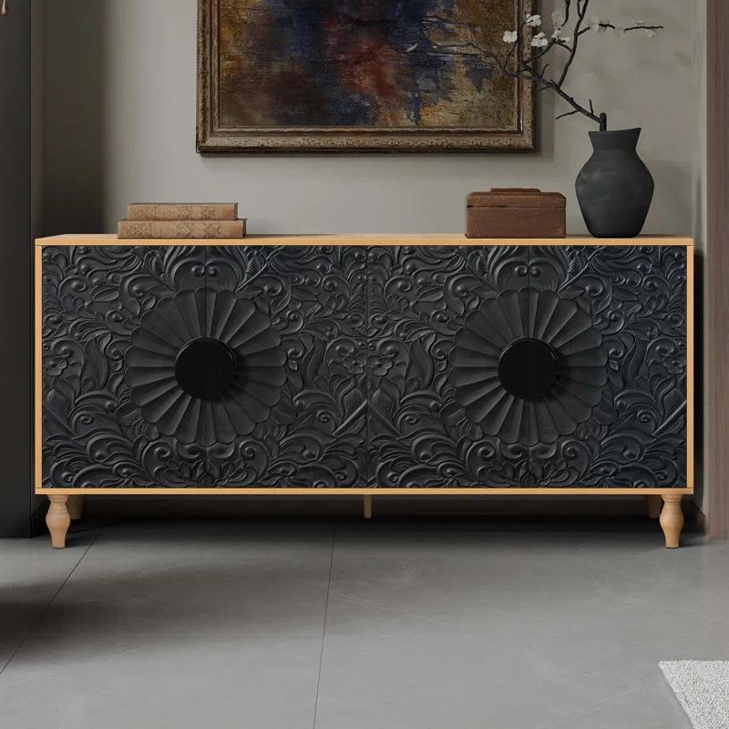 R&M Furniture Exquisite Sculpted Door and Premium Black Cabinet, a Showcase of Elegant Design and Versatile Functionality.