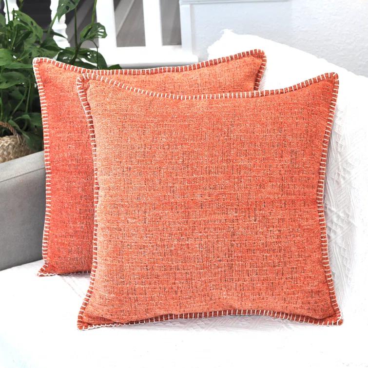 Oveesha Soft Chenille Throw Pillow Covers With Stitched Edge (Set of 2)