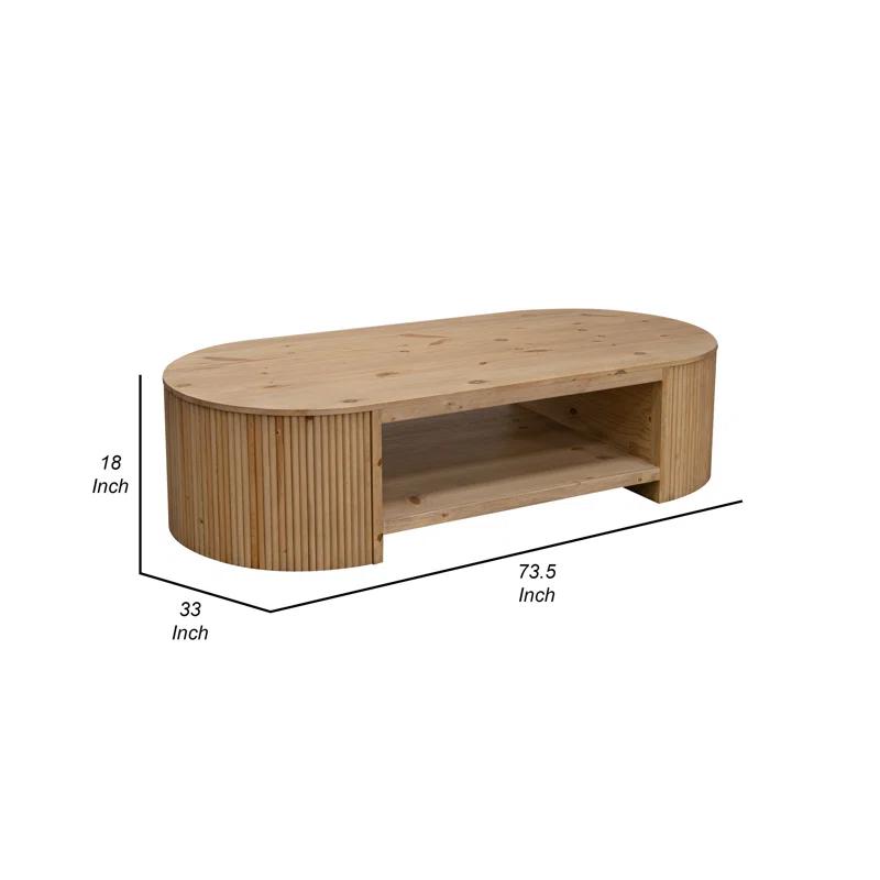 Benjara Izya 74 Inch Cocktail Coffee Table, Reeded Fluted Base, Brown Solid Wood