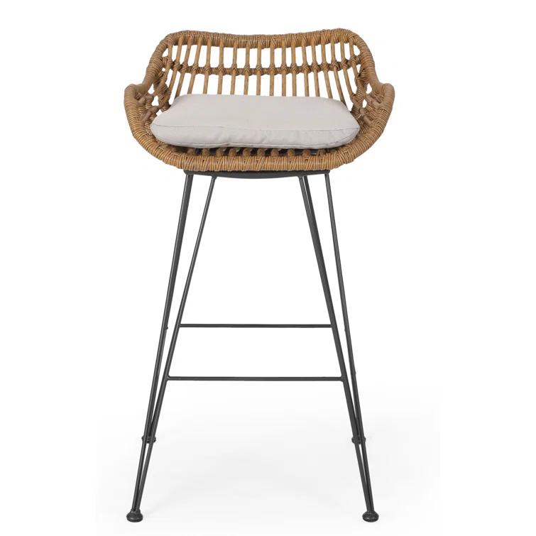 George Oliver Endicott Wicker Outdoor 30'' Bar Stool with Cushion (Set of 2)