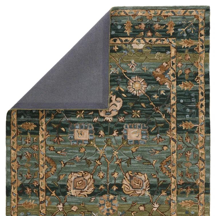 Corla Floral Handmade Tufted Wool Green/Tan/Blue Area Rug