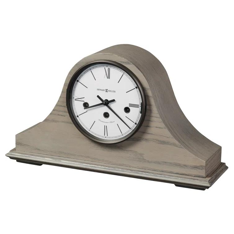Howard Miller® Lakeside Modern & Contemporary Roman Numeral Oak Wood Key-Wind/Westminster Tabletop Clock in Gold