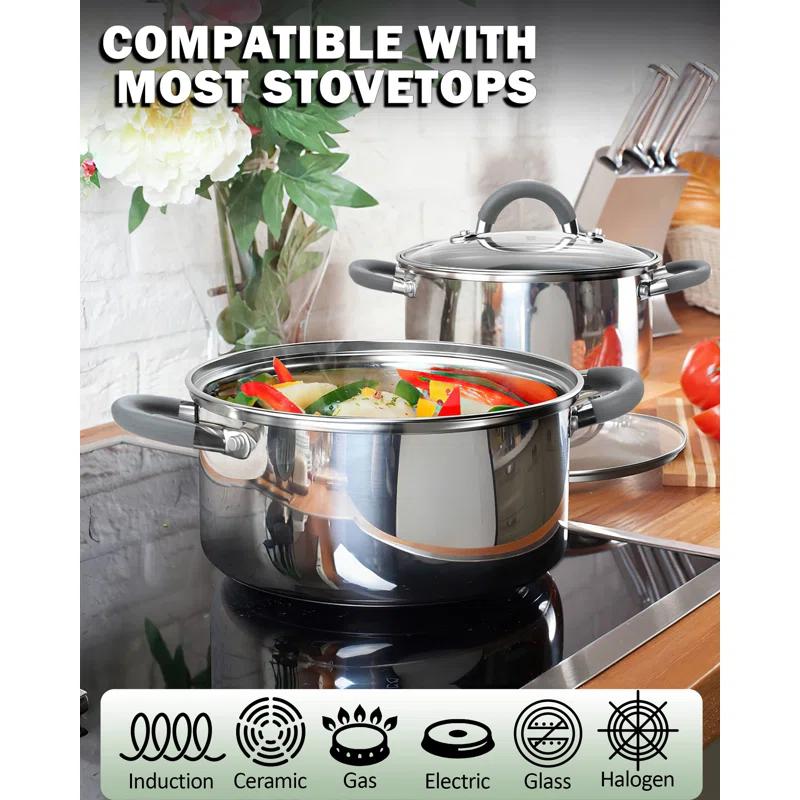 Cooks Standard 12 Piece Stainless Steel Cookware Set, Silicone Handle