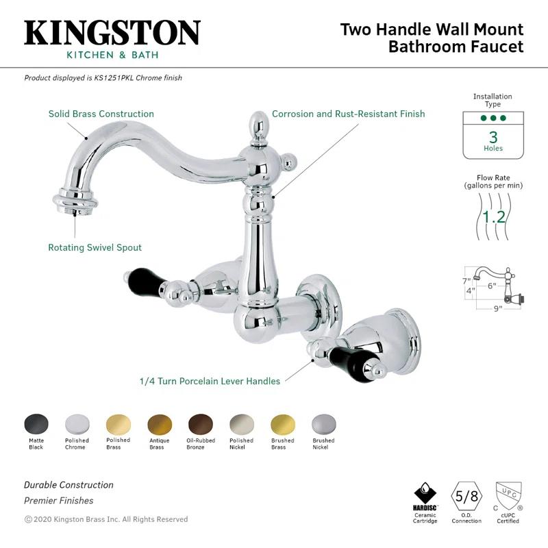 Kingston Brass Duchess Two-Handle Wall Mount Bathroom Faucet