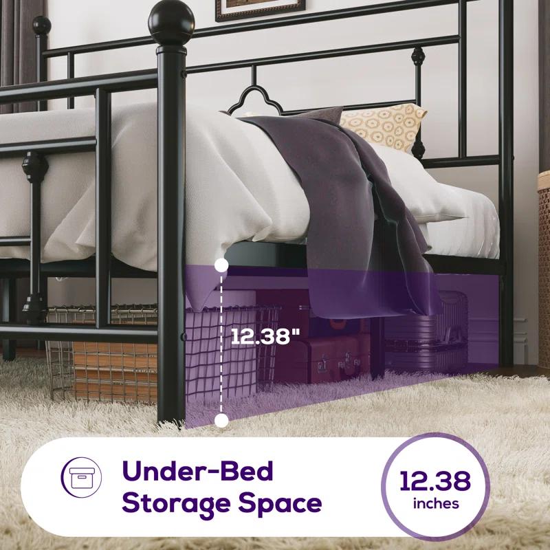 Ajayceon Metal Platform Bed Frame With Vintage-Style Headboard And Footboard