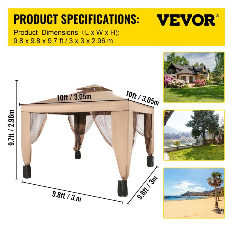 VEVOR 10 Ft. x 10 Ft. Metal Patio Gazebo