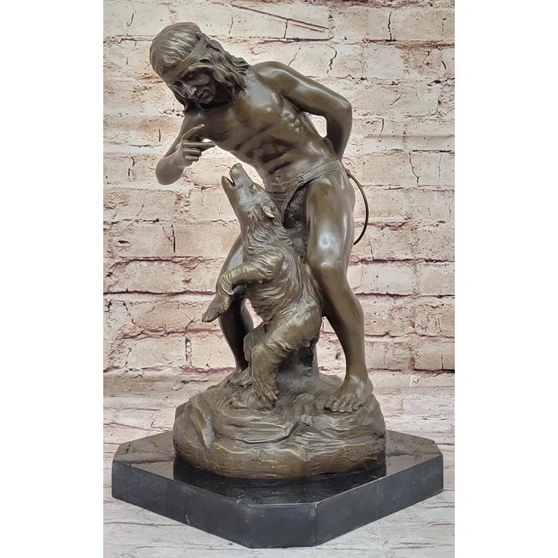 Red Barrel Studio® Native American Indian Shaman Taming A Bear - Bronze Sculpture Statue By P. Bartlett