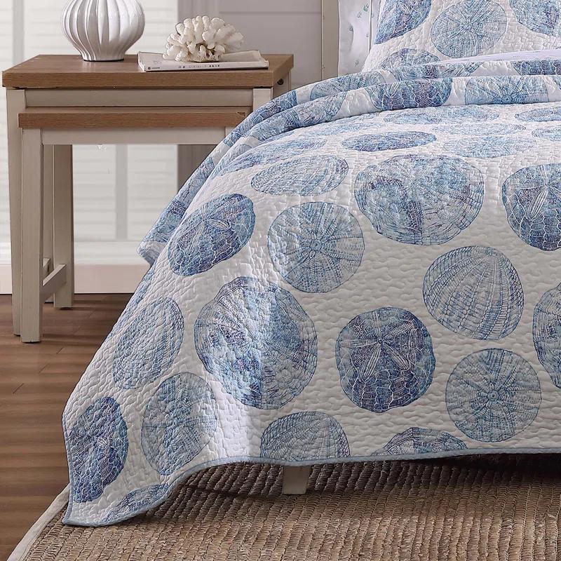 Tommy Bahama Ocean Isle Blue Cotton Reversible Quilt Set