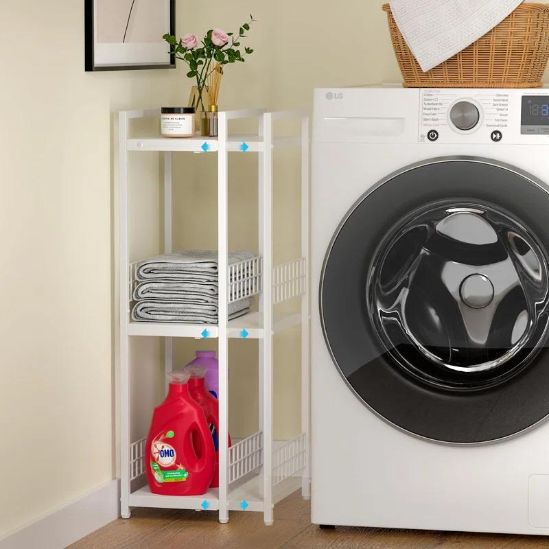 Expandable Slim Storage Shelf, 3 Tier Metal Shelving Unit For Bathroom Storage Organizer, Free-Standing Narrow Shelf, Open Floor Shelves For Small Spaces,Laundry,Bathroom,Kitchen, White