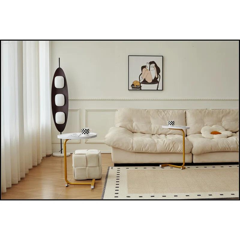 Mercer41 2-pieces White C-shaped Side Table, C Shaped End Table, Side Table for Couch and Bed