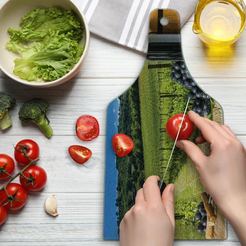 Ambesonne Ambesonne Italian Tempered Glass Cutting Board Vineyard Tuscany Grape Green Blue Brown