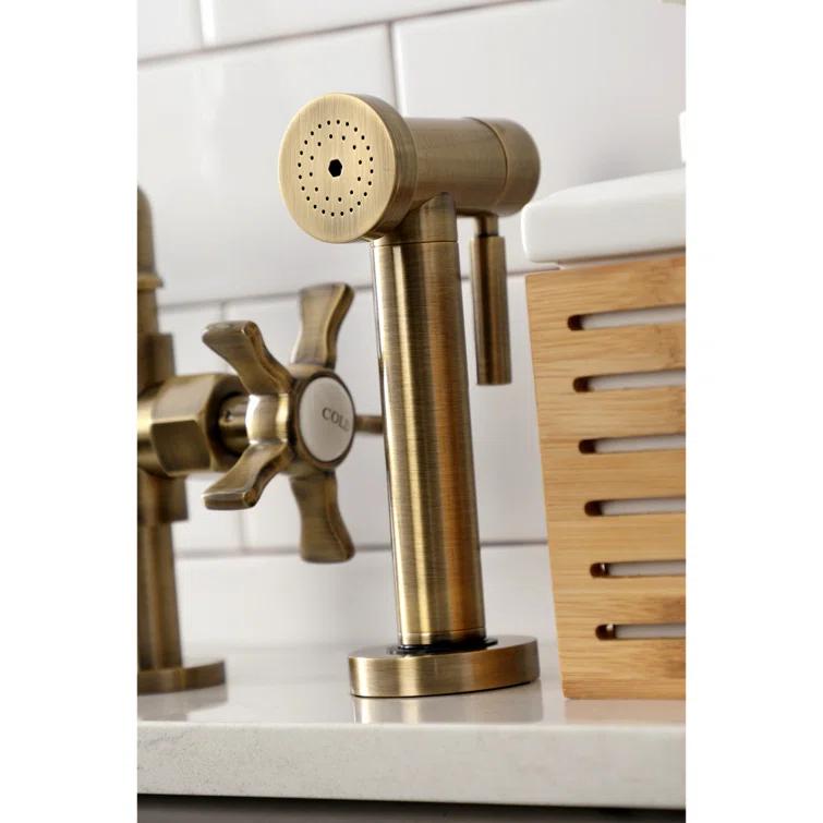 Kingston Brass Kingston Brass Two-Handle 4-Hole Deck Mount Industrial Style Bridge Kitchen Faucet with Brass Side Sprayer KS2333RX