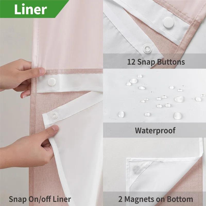 Latitude Run® No Hooks Needed Linen Textured Shower Curtain with Snap-in Fabric Liner Set,with Mesh Top Window