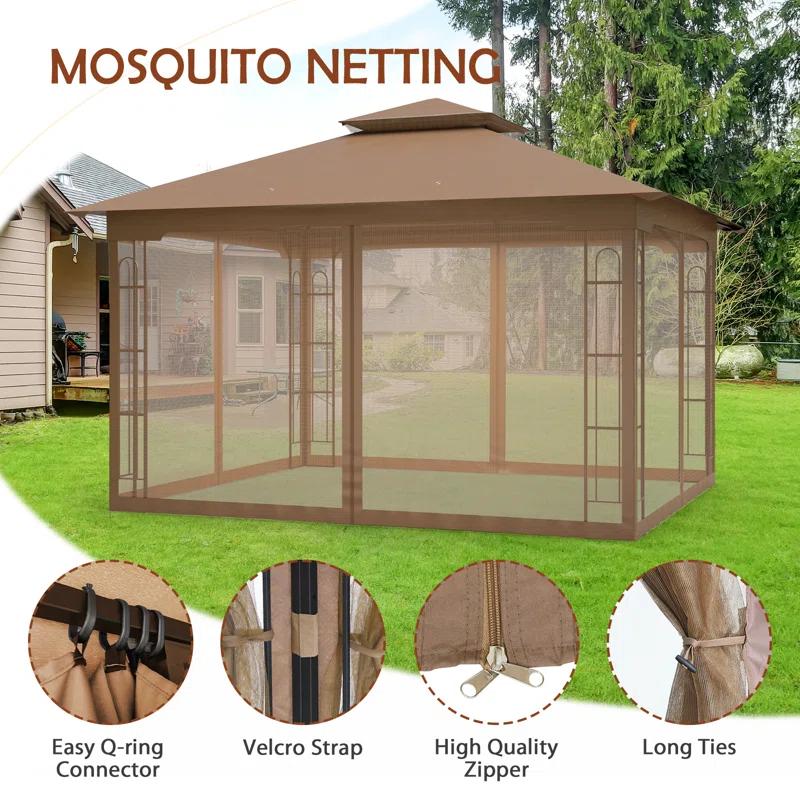 COOS BAY 13 Ft. W x 11 Ft. D Steel Patio Gazebo with Netting