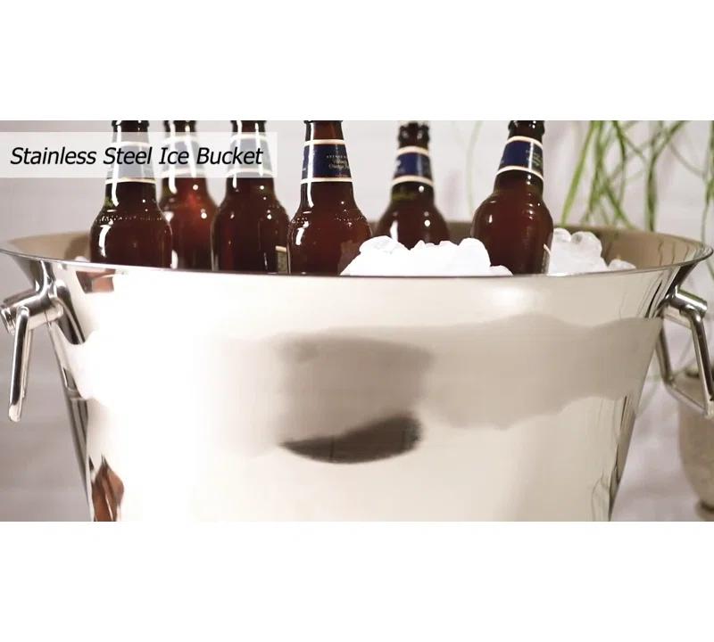 Prep & Savour Demetro Beverage Tub for Parties Stainless Steel Drink Tub Cooler Ice Bucket for Hosting Parties Drink Bucket with Handles