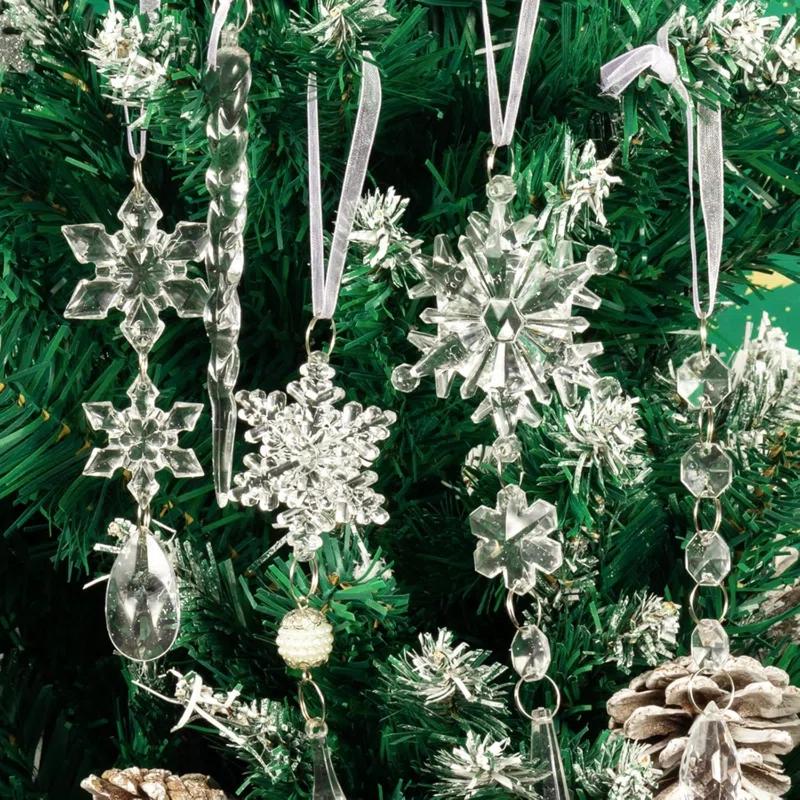 Christmas Tree Decoration Crystal Ornaments - Hanging Acrylic Christmas Snowflake Icicle Drop Crystal Ornaments For Christmas Tree Winter New Year Party Supplies