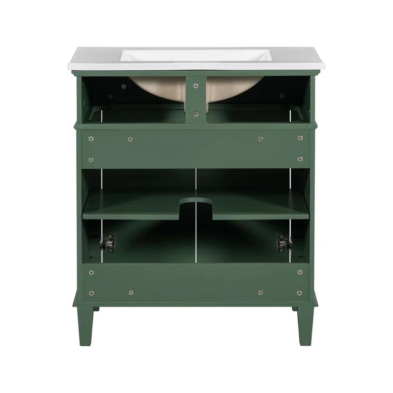 Tryimagine 30-Inch Bathroom Vanity With Ceramic Basin,  Soft Close Door And Adjustable Shelves