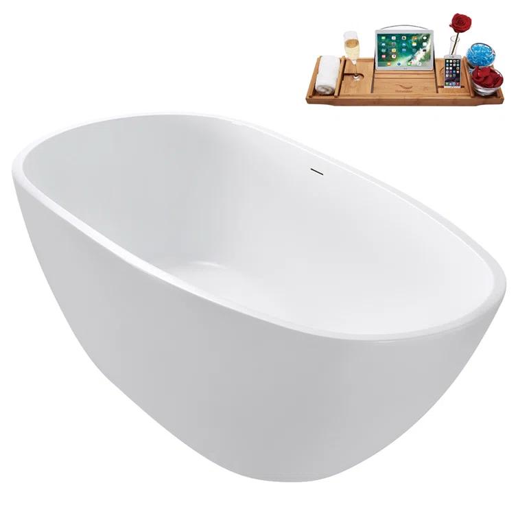 Streamline Bath 59" Streamline Soaking Glossy White Freestanding Tub and Tray With Internal Drain G-72-289-ORB