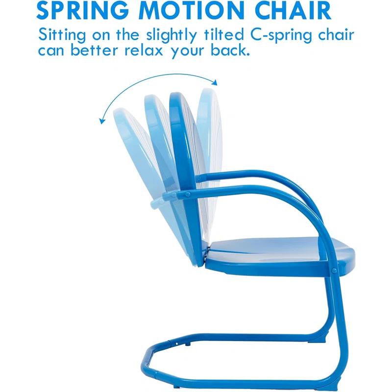 Latitude Run® Outdoor Bistro Set, 3 Pieces Retro Metal Porch Furniture Set, All-Weather Patio Bistro Set, 2 C-Spring Metal Chairs And Round Side Table For Porch, Garden, Lawn And Balcony