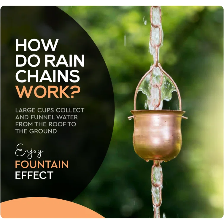 Marrgon Marrgon Copper Rain Chain with Pot Style Cups for Gutter Downspout Replacement