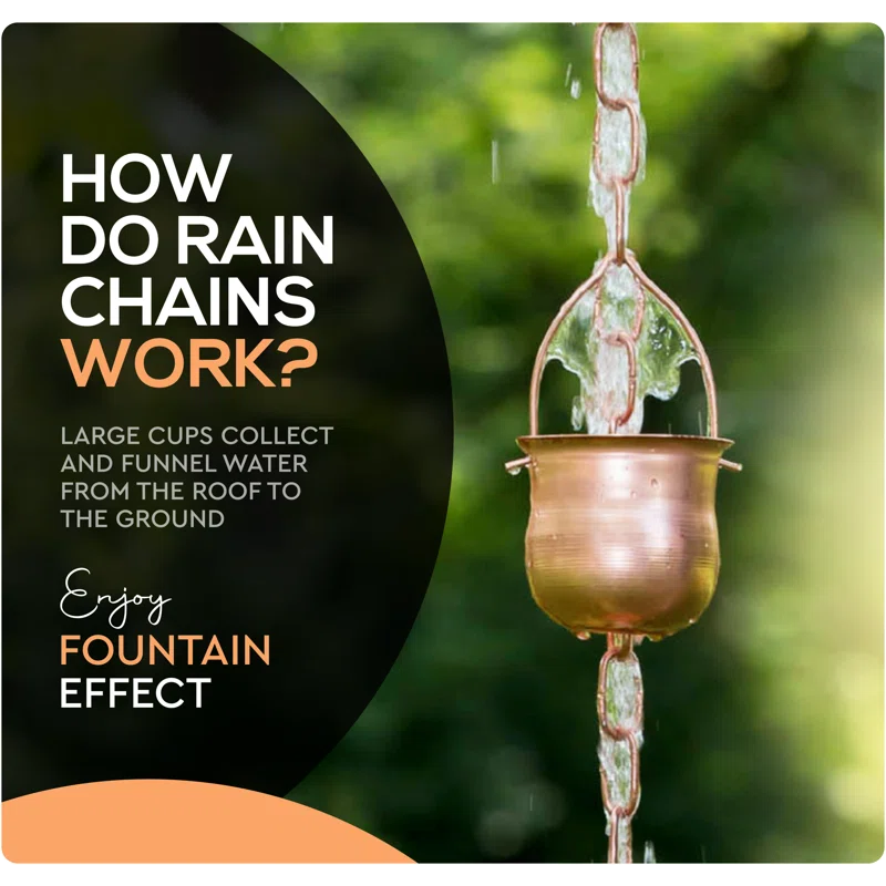 Marrgon Marrgon Copper Rain Chain with Pot Style Cups for Gutter Downspout Replacement