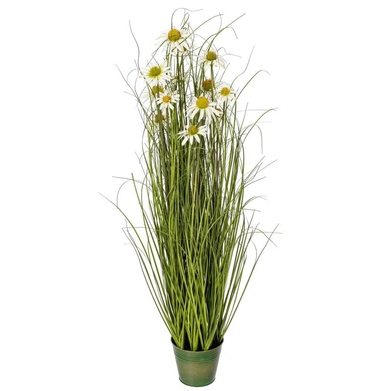 Freeport Park® Huson 48" Artificial Potted Green Grass and Daisies.