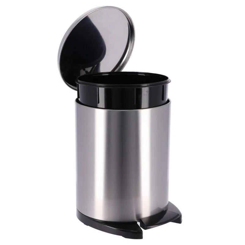 Evideco Soft Close Lid Round Metal Step on Trash Can Waste Basket  6-liters-1.6-gal.
